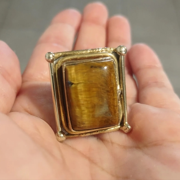 Bulky Unisex Ring Tiger Eye stone Adjustable Size US 7 - Picture 6 of 13